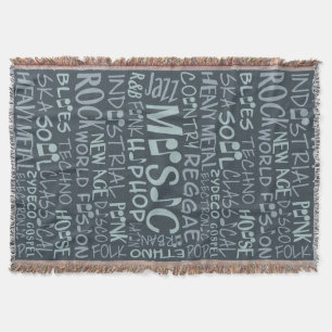 Musik Genres Ord Collage anpassningsbar throw filt