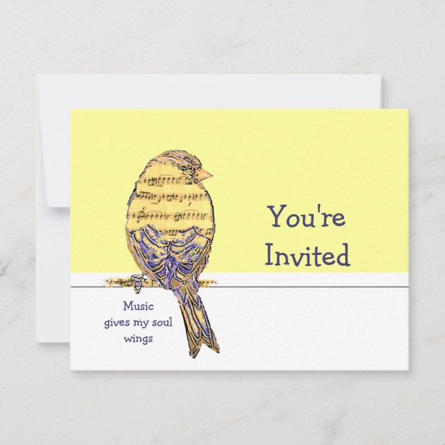 Musik ger min själ vingar Fågelparty Inbjudningar (Framsida)