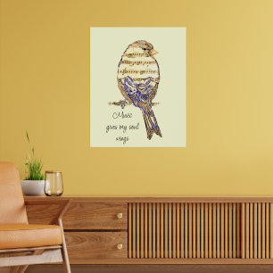 Musik ger min själ vingar Sparrow Fågel Poster