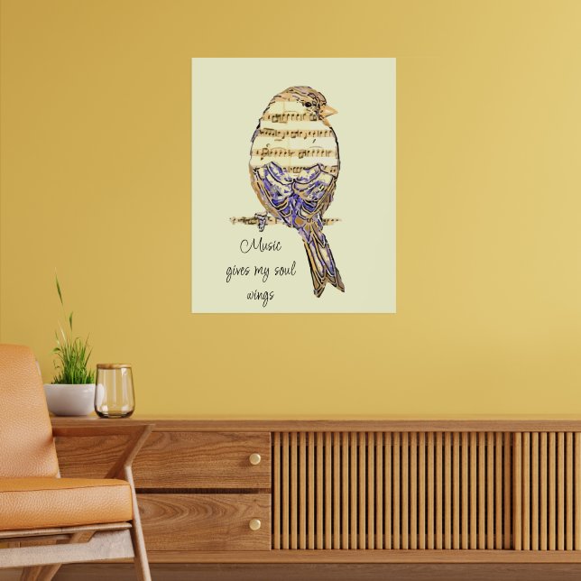 Musik ger min själ vingar Sparrow Fågel Poster (Vardagsrum 2)