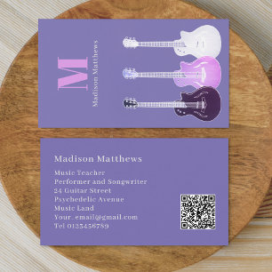 Musik Gitarrlärare Anpassad QR-kod Lila Visitkort