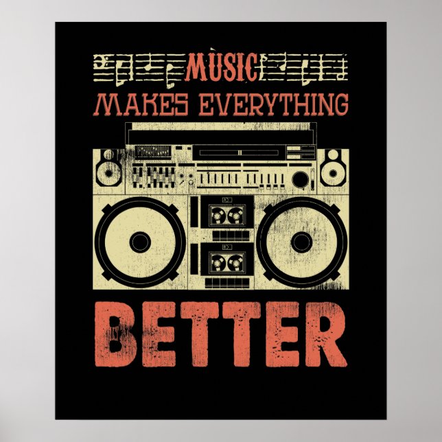 Musik gör allt bättre i Old school Boom Box Poster (Framsidan)