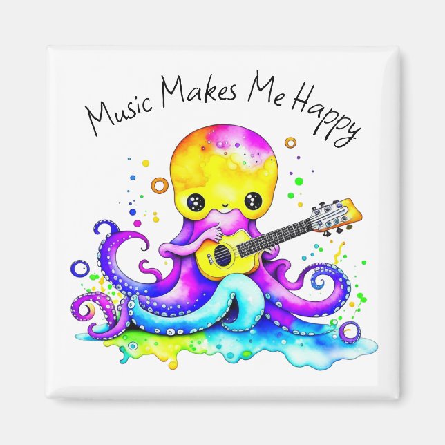 Musik Gör Mig Glad | Bläckfisk som Spelar Gitarr Magnet (Framsidan)