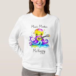 Musik Gör Mig Glad | Bläckfisk som Spelar Gitarr T Shirt