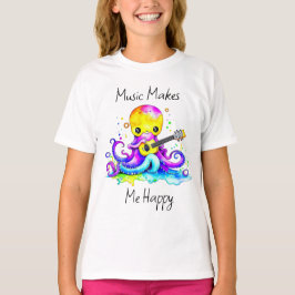 Musik Gör Mig Glad | Bläckfisk som Spelar Gitarr T Shirt