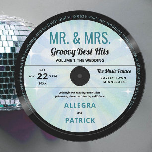 Musik, Groovy Blue Retro Vintage bröllop Inbjudningar