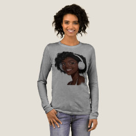 Musik Känsla Hörlurar Porträtt Långärmad T-Shirt