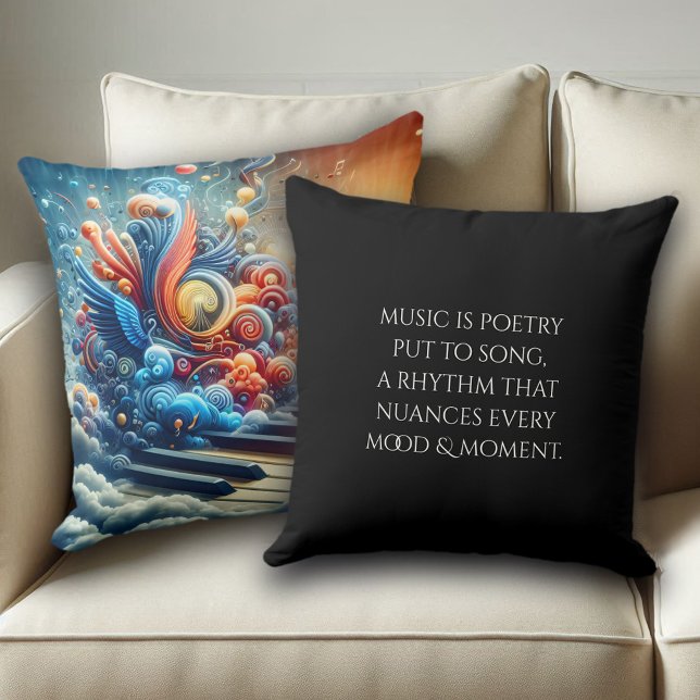 Musik & Keyboard Konstnärligt Uppstigande från Mol Kudde (Musical Notes and Keyboard Arising from Music Sheet Throw Pillows Cover Photo 1)