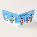 Musik med snögubbar för  med kort fram- och tillba<br><div class="desc">Snögubbar för julkort på framsidan och baksidan av anpassningsbarna Byt namn på kortet. Det är så enkelt! Lovable wintery scen med snögubbar och snowgirl-tecken som spelar musikinstrument i ett julband. Kontrollera även de matchande vintertecknen med snowboarding och sleding snöflickor, skidor snögubbar och snögubbar. Ett vackert originalbildkort för att värma hjärtan...</div>