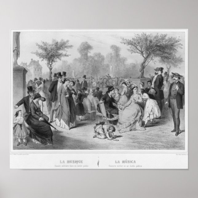 Musik, militär konsert i en offentlig trädgård poster (Framsidan)