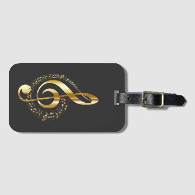 Musik, musik, musik, treble clef i guld. bagagebricka (Framsida horisontal)