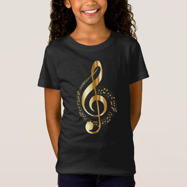 Musik, musik, musik, treble clef i guld. t shirt (Framsida)