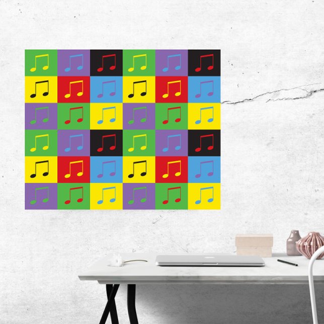 Musik noter 8:e pop Art Mönster Poster (A fun poster featuring a pop art pattern of 8th music notes)