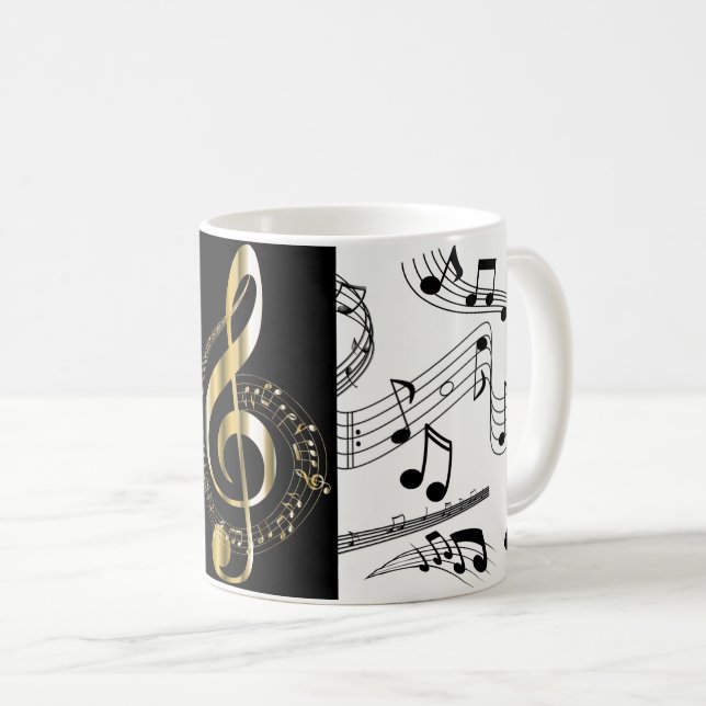 musik noter Black White Faux Guld Clef Musician Kaffemugg (Framsida höger)