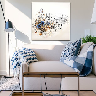 Musik noter Blue Brown Vines Flowers Poster