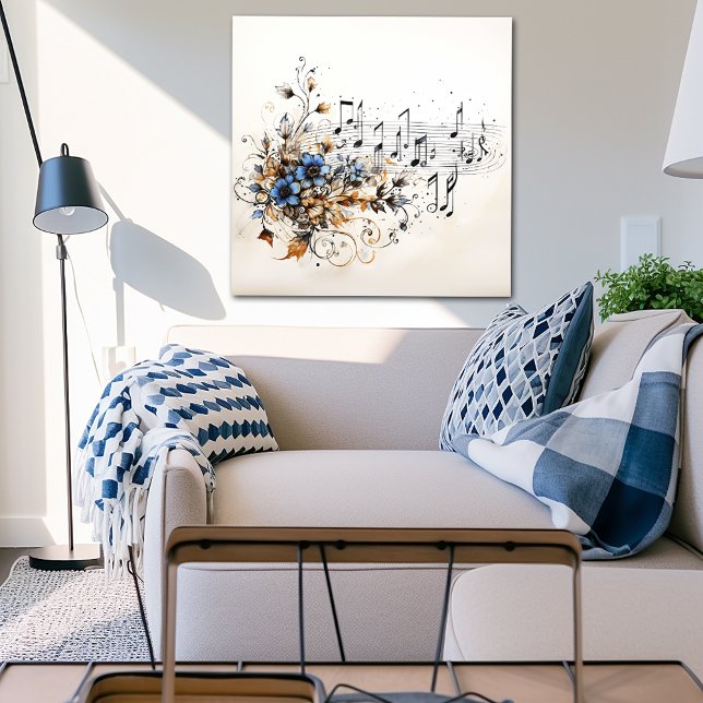 Musik noter Blue Brown Vines Flowers Poster (Skapare uppladdad)