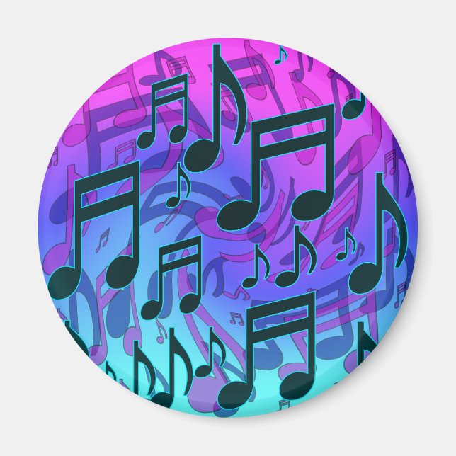 Musik noter Blue Grönt Aqua Rosa Swirly Mönster Magnet (Framsidan)