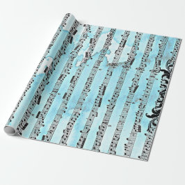 Musik noter Blue Wrapping Papper, 30 x 6 tum Presentpapper