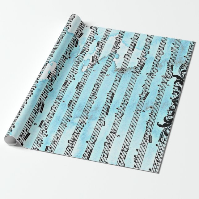 Musik noter Blue Wrapping Papper, 30 x 6 tum Presentpapper (Utrullad)
