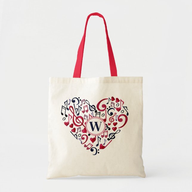 Musik noter Clefs Musical Kärlek Heart Monogram Tygkasse (Framsidan)