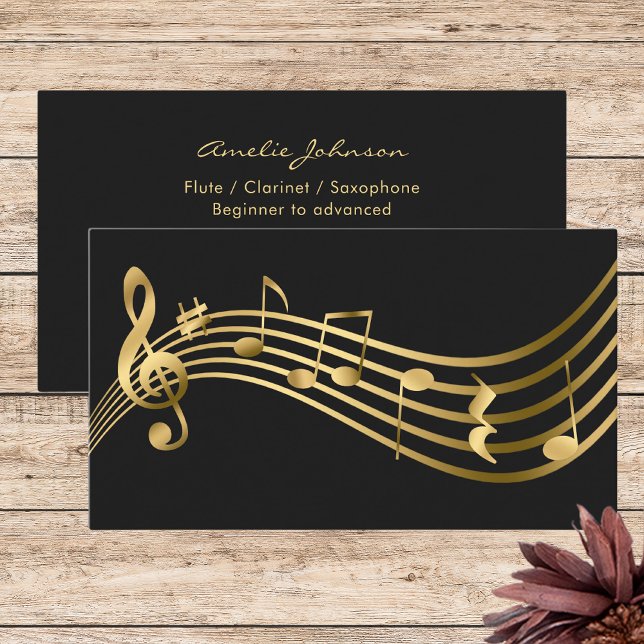 Musik noter Flute Teacher Guld Elegant Visitkort (Skapare uppladdad)