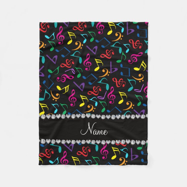 Musik noter för regnbåge för personlignamnsvart fleecefilt (Framsidan)