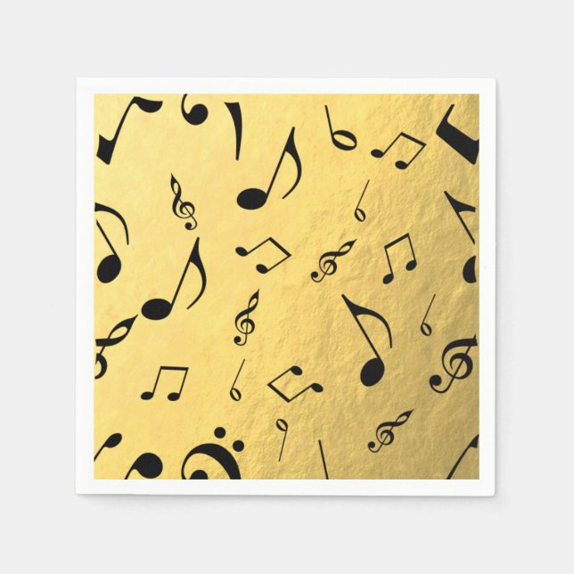 Musik noter Gold Foil Napkins Pappersservett (Framsidan)