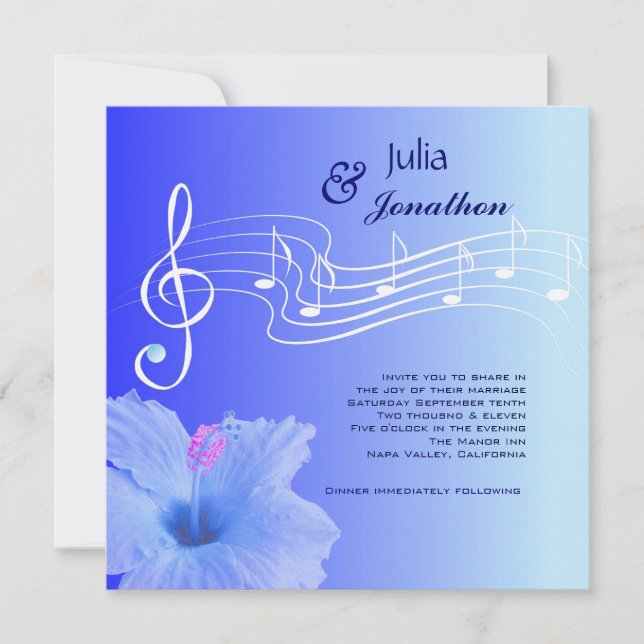 Musik noter & Hibiscus bröllopsinbjudan Inbjudningar (Framsida)