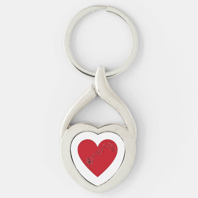 Musik noter i hjärtat, Metall Keychain Twisted Heart Silverfärgad Nyckelring (Framsidan)