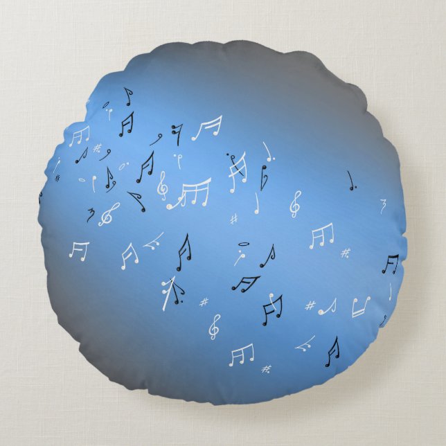 Musik noter i Moonlight Blue Grått Rund Kudde (Framsidan)