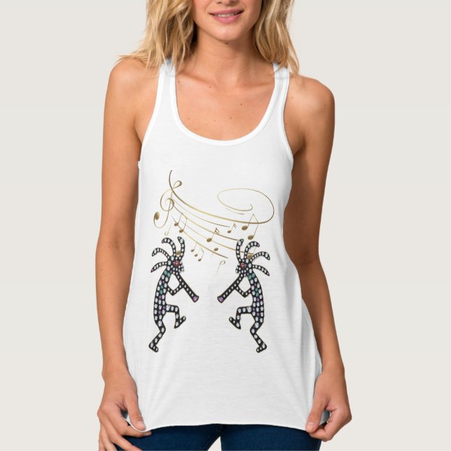 Musik noter Jeweled Rhinestone Kokopelli  Linne Med Racerback (Framsida)