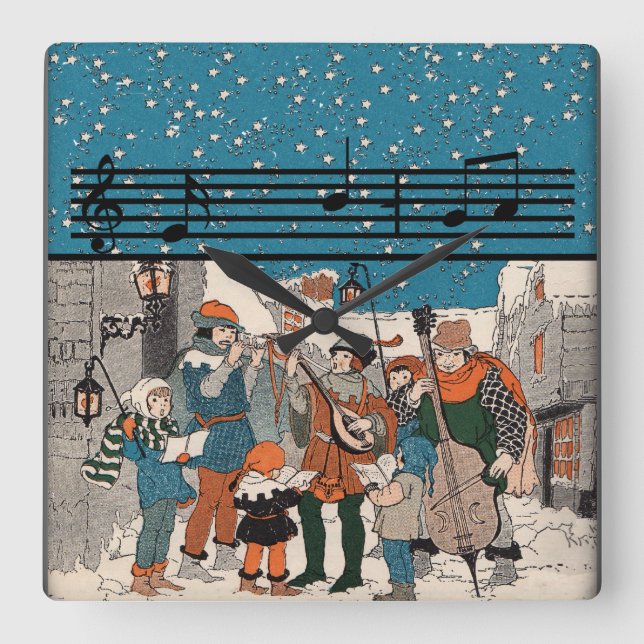 Musik noter jul Carolers Fyrkantig Klocka (Framsida)