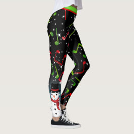 Musik noter med Snögubbe på BLACK Leggings