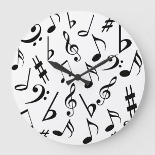 Musik noter Music Clock : Svartvit Stor Klocka