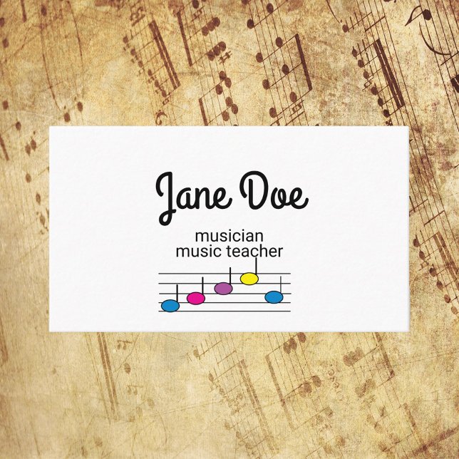 Musik noter Musician Colorful Personalize Visitkort (A music theme business card with colorful music notes and text you can personalize!)