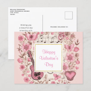 Musik noter och blommor Retro Valentindagen Helg Vykort