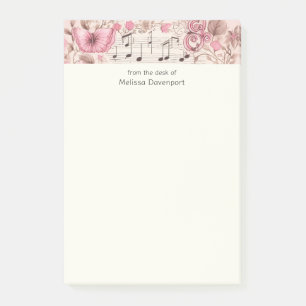 Musik noter och Butterfly Retro Stil Post-it Block
