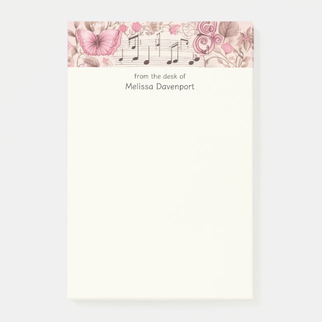 Musik noter och Butterfly Retro Stil Post-it Block (Framsida)