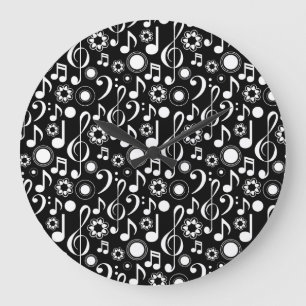 Musik noter och Clefs - White on Black Stor Klocka
