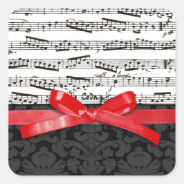 Musik noter och faux red ribbon fyrkantigt klistermärke