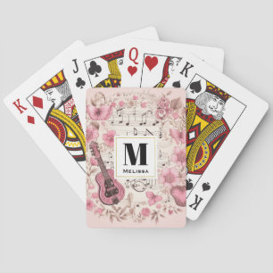 Musik noter och Flowers Elegant Retro Monogram Casinokort