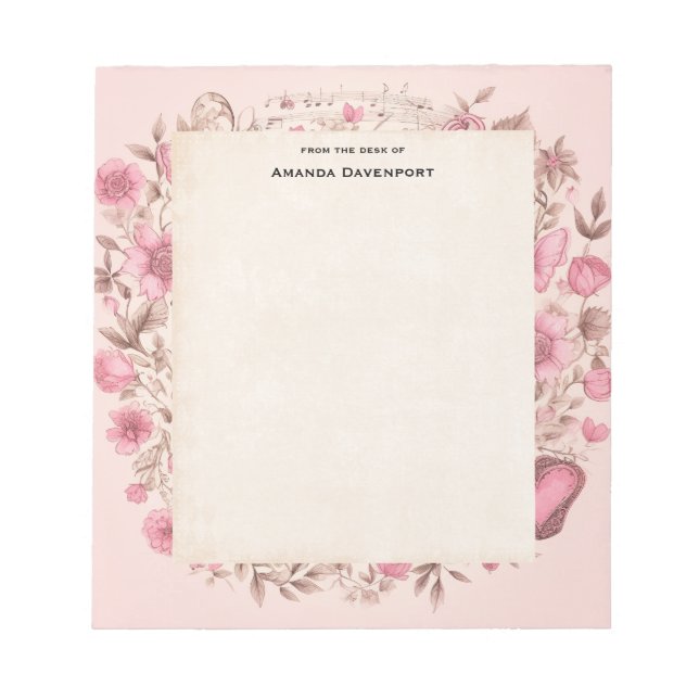 Musik noter och Flowers Retro Stil Anteckningsblock (Framsida)