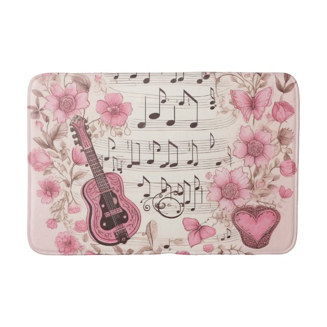 Musik noter och Flowers Retro Stil Badrumsmatta (Framsidan)