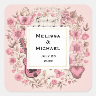 Musik noter och Flowers Retro Stil Bröllop Fyrkantigt Klistermärke
