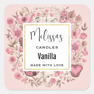 Musik noter och Flowers Retro Stil Candle Biz Fyrkantigt Klistermärke