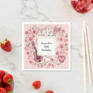 Musik noter och Flowers Retro Stil födelsedag Pappersservett