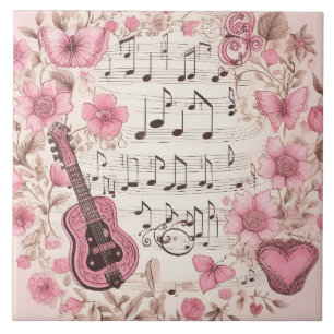 Musik noter och Flowers Retro Stil Kakelplatta