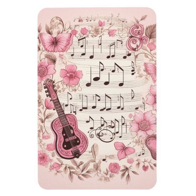 Musik noter och Flowers Retro Stil Magnet (Vertikal)