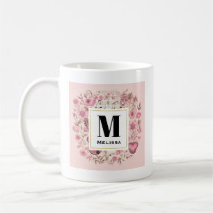 Musik noter och Flowers Retro Stil Monogram Kaffemugg