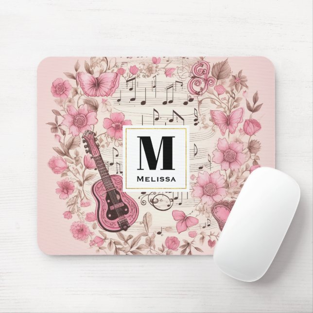 Musik noter och Flowers Retro Stil Musmatta (Med mus)